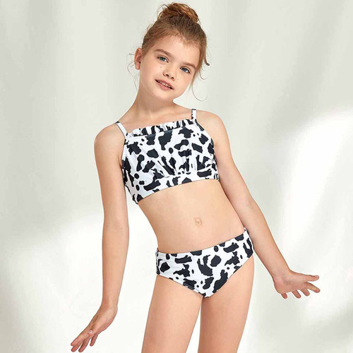 Traje De Baño Para Niñas Con Estampado De Vaca, Cómodo, Sin
