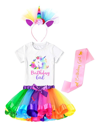 Falda Tutu En Capas Para Niñas Con Camiseta De Unicornio, 