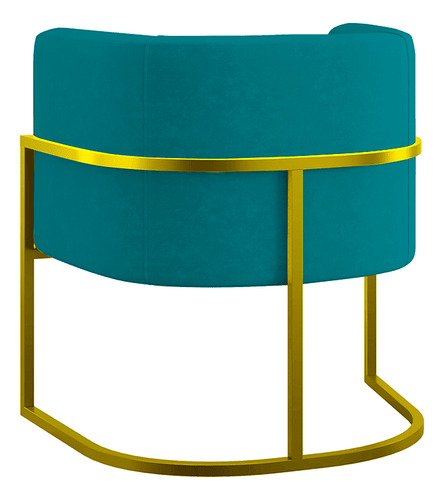 Poltrona Cadeira Lua Base De Metal Dourada Reforçada Azul Turquesa Balaqui Decor