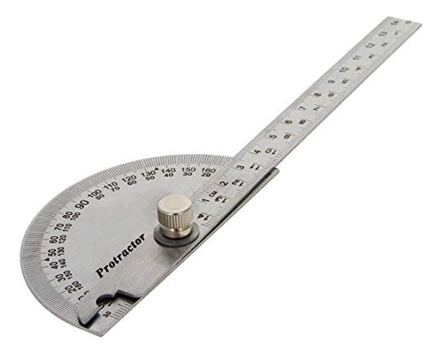 Protractor Acero Inoxidable 0-180°, Cabeza Redonda, Brazo