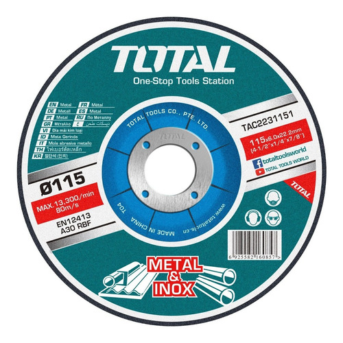 Disco Abrasivo De Corte Para Metal 115 Mm Total Tac2231151
