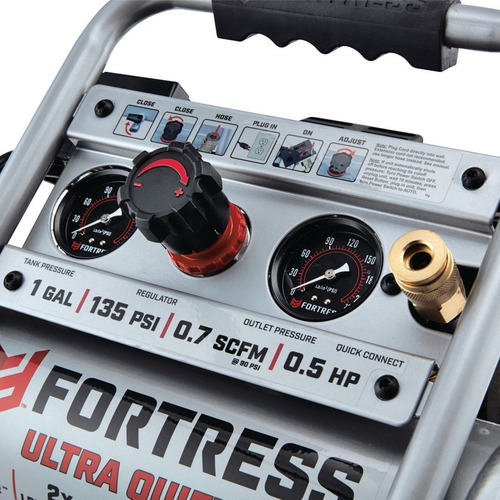 Compresor De Aire Fortress 1 Gal. 135 Psi, Silencioso Color Plateado Fase Eléctrica Monofásica Frecuencia 0