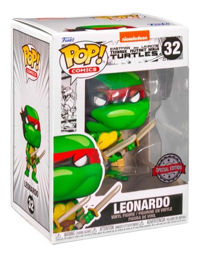 Figura De Acción Tortugas Ninjas: Tortuga Leonardo Con Sus Katanas Edicion Especial Version Comics De Funko Pop! 60652 Nickelodeon