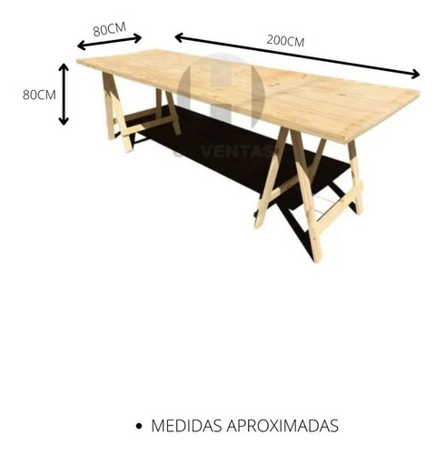 Imagen 5 de 7 de Mesa Tablon Caballete 200x80 Pino Macizo Quincho Ohventas