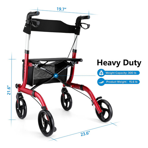 Rollator Walker Heaconnex Dobrável Com Assento, Rodas De 8 P
