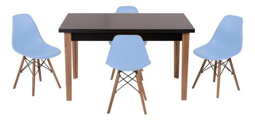 Kit Mesa Jantar Luiza 135cm Preta + 4 Cadeiras Eames Eiffel Cor Azul-claro