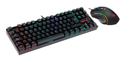 Kit de teclado y mouse gamer Redragon K552RGB-BA Portugués Brasil de color negro