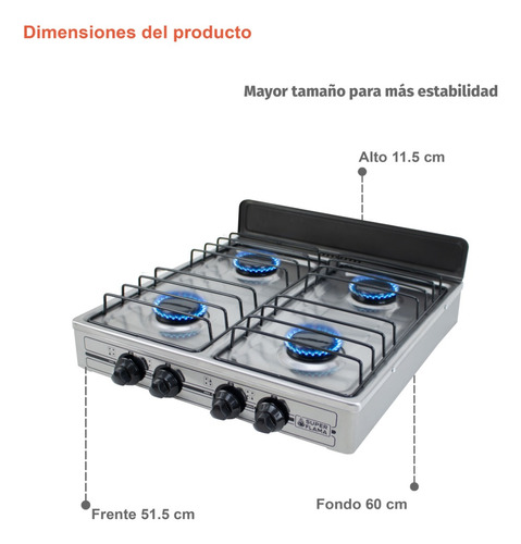 Parrilla De 4 Quemadores De Gas Acero