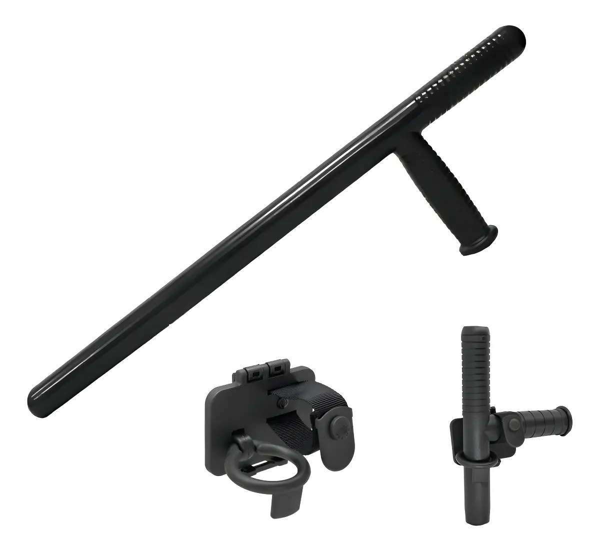 Tonfa Profissional Bélica Preta Com Porta-Tonfa Móvel p/ Defesa Pessoal