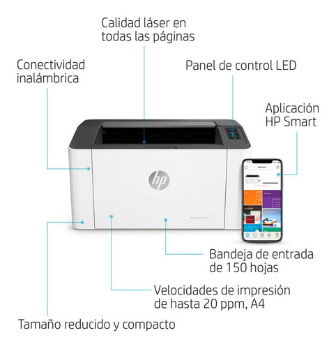 Impresora simple función HP Laser 107w con wifi gris y negra 220V - 240V 4ZB78A