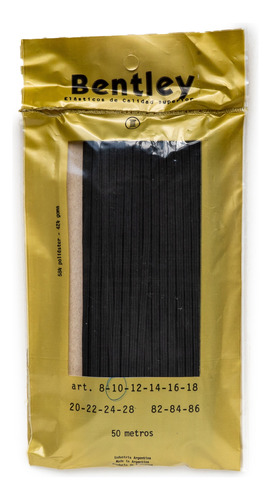 Elástico Liso Marca Bentley - Art 12 De 5mm X 50 Mts Negro