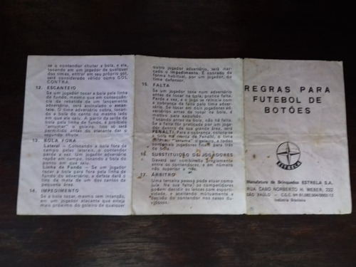 Regra De Futebol Botão Mesa Estrela Original Anos 70
