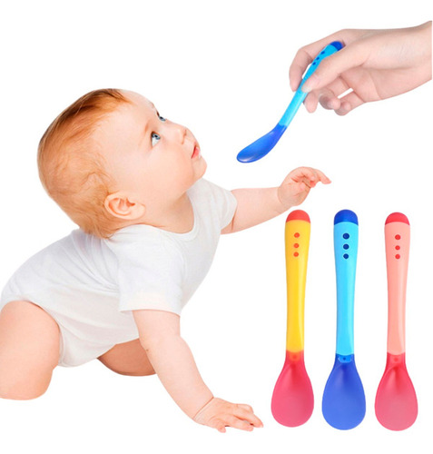 Colher Infantil Termo Sensível Flexível E Macia +4 Meses Cor