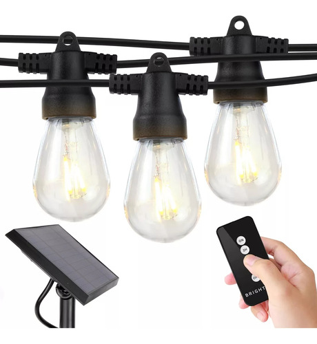Guirnalda De Luces Solar De 15 Focos 14.6m Exterior Vintage Luces Cálida