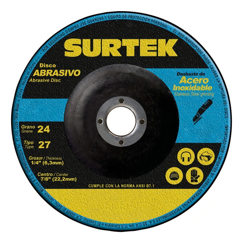 Disco T/27 Acero Inoxidable 7 X 1/4 Pulgadas 128201 Surtek Color Azul