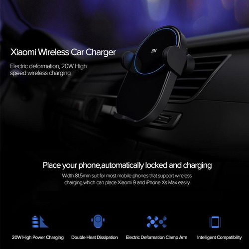 Cargador Inalambrico Xiaomi 20w Carga Rápida Para Carro