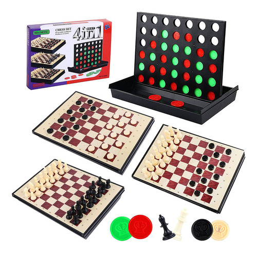 Juego De Mesa Clásico Conecta 4 Mini Para Ninos Tablero De Ajedrez 4 En 1 Magnético Y Plegable