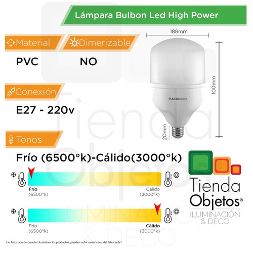 Imagen 2 de 7 de Lampara Bulbo Led High Power T120 40w E27 Super Potente