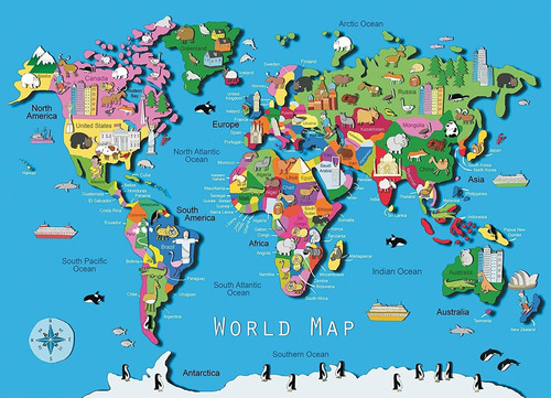 Rompecabezas De 60 Piezas Ravensburger World Map Para Niños