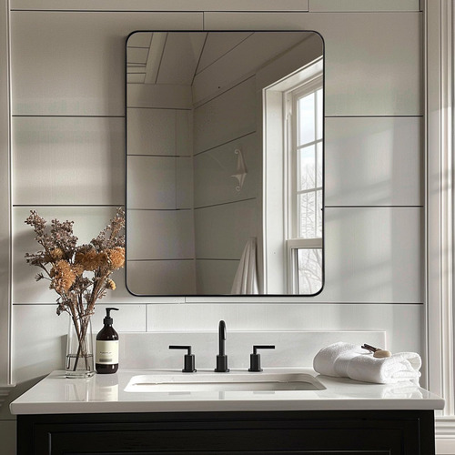 Espejo De Baño Negro Mate Rectangular Diseño Moderno