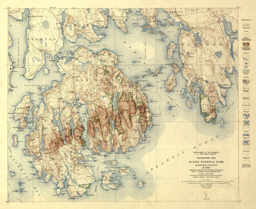 Parque Nacional Acadia Maine 1931 Mapa Panoramico Impresion