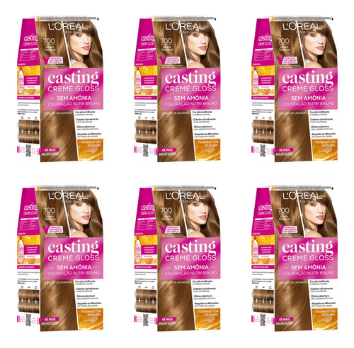 Coloraçao Casting Gloss 700 Louro Natural - Kit C/ 6un