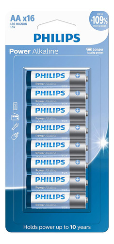 16 Pilhas Bateria Aa Pequena 2a Alcalina Philips 1 Cartela