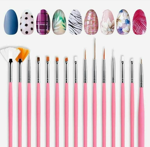 Set De 15 Pinceles Para Decorar Uñas Manicura Estética