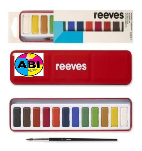 Acuarelas Reeves Set 12 Pastillas+ 1 Pincel.profesional.lata