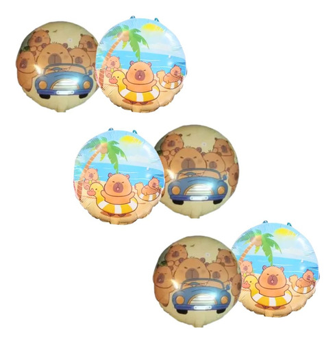 Pack De 6 Globos Redondos Con Temática De Capibara De 45 Cm Capibara Modelo Nro. 1