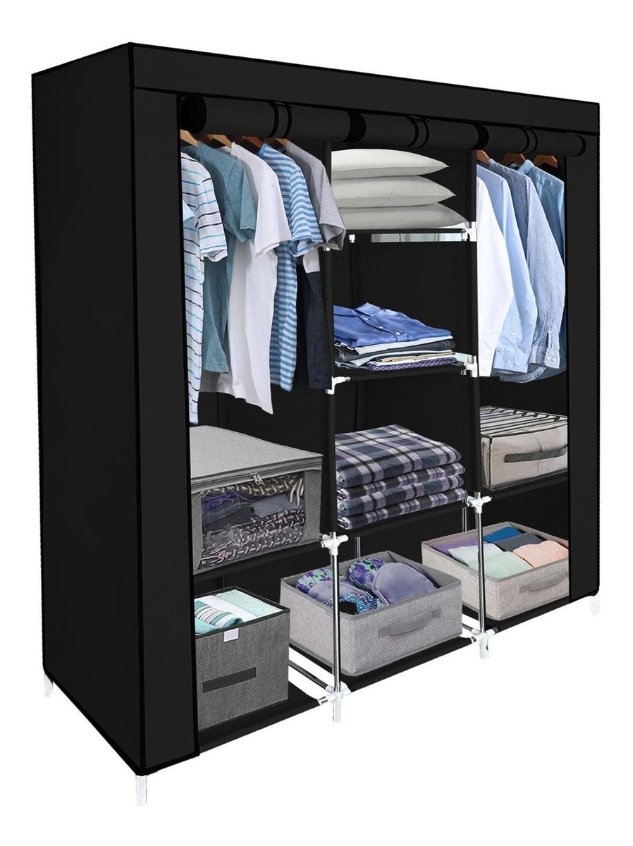 Closet Ropero Armable 3 Puertas Organizador Portatil Color Negro