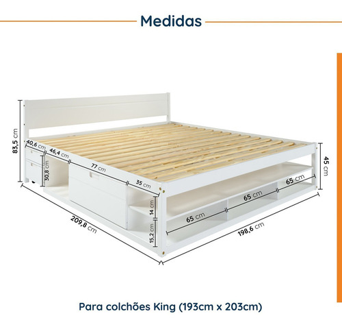 Cama King Multifuncional Madeira Maciça Irara Cabecasa