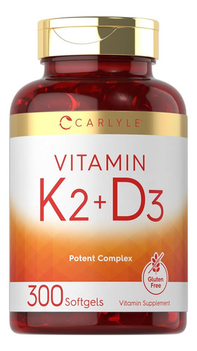 Vitamina K2 Con D3 10,000 Ui Complejo Potente 300 Capsulas Sabor Sin Sabor