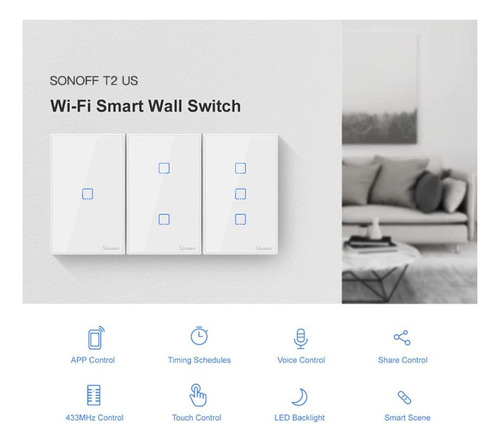 3 - Sonoff 2 Botão-touch T2 Us Rf 433mhz & Interruptor Wi-fi