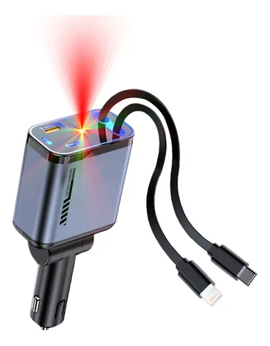 Carregador Veicular Turbo 4 Em 1 Retrátil 120w Luz Estelar Cinza