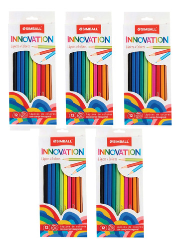 5 Cajas De Lapices Simball Innovation Largos X 12 Colores