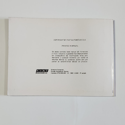 Manual Do Proprietário Fiat Fiorino 1980 Original