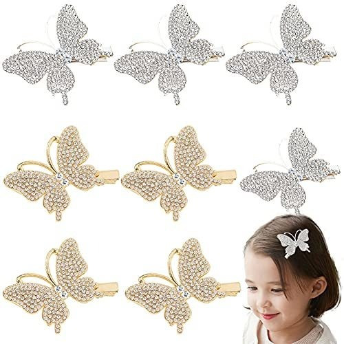 Pinzas - 8 Pcs Butterfly Hair Clips Rhinestone Glitter Butte