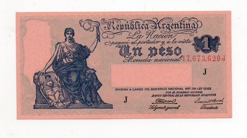 Billete 1 Peso Moneda Nacional Progreso Bottero 1826 Sc-