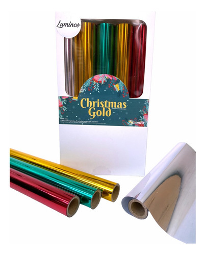 Paquete 5 Rollos De Foil Luminos Christmas Gold