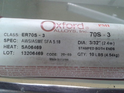 Varillas De Aporte Para Soldar Marca Oxford 2.4 Mm Er70s-3