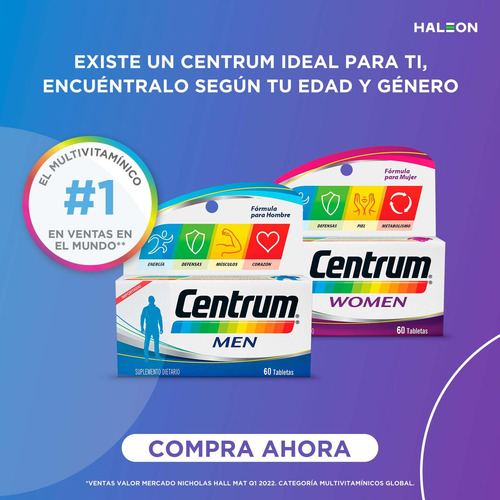Multivitamínico Centrum Women X60 Tabs - Pack X2