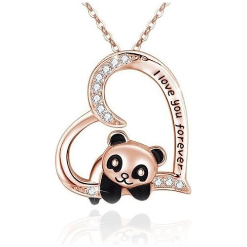 Collar De Corazón Oso Osito Panda Pandita Swarovski Bronce