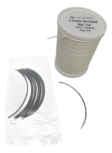 Hilo De Lino N°14 + Agujas Sutura 55mm De Regalo
