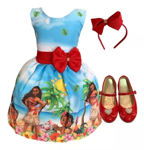 Vestido Infantil Moana Baby Super Luxo Aniversário C/ Tiara