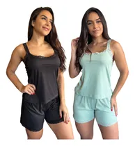 Comprar Kit 2 Pijamas Feminino Canelado Curto Baby Doll Roupa Dormir