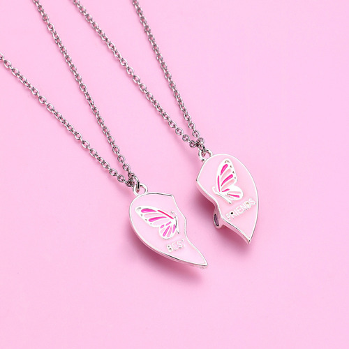 C 1 Par Collar Corazón Mariposa Niños Imanes Para Dos