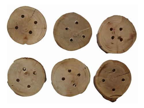 Botones De Madera Rústico Merceria Artesanales Pack 6 De 7cm