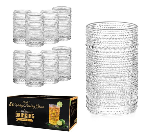 8 Vasos Para Beber Hobnail 13 Onzas Tazas Agua Vintage Con C