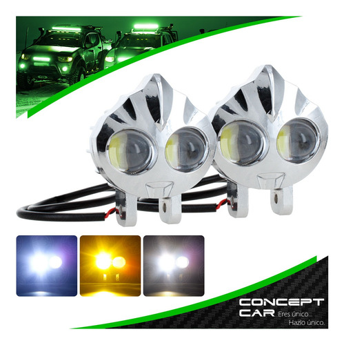 Par Faro Auxiliar Lupa Led Moto Cromado Flama Bicolor 12-24f